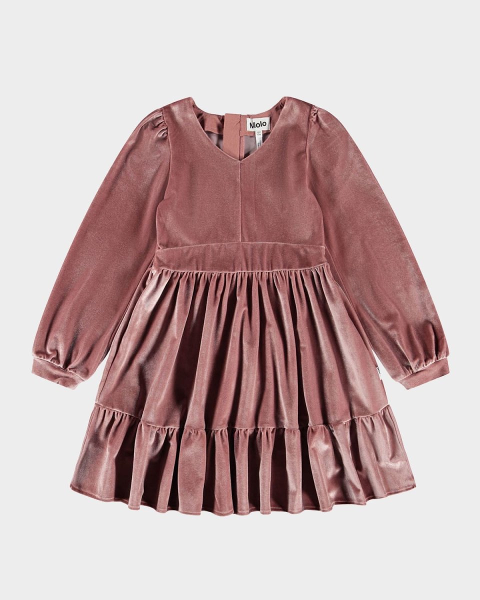 Girl's Calanthe Pleated Velvet Dress, Size 7-12